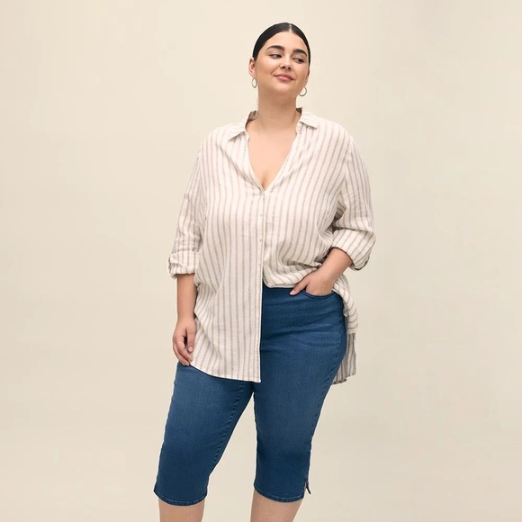 Striped Linen Blend Tunic with Rolled-Up Sleeves - Picture 4 of 5